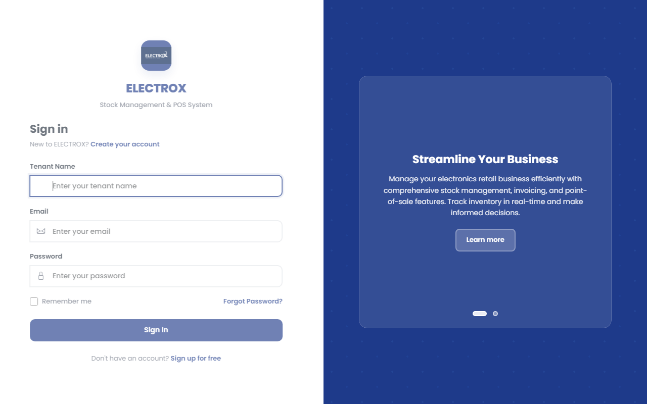 ElectroX-POS interface